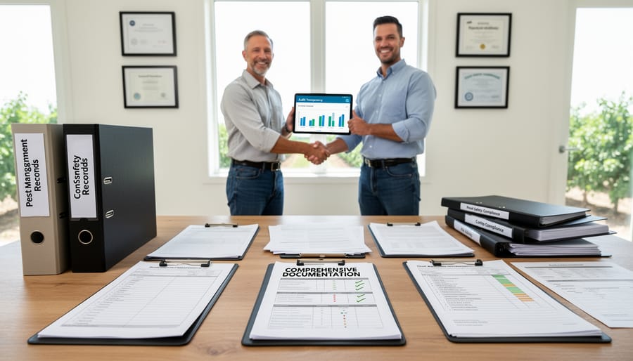 Pest management documentation materials including inspection records and monitoring tools